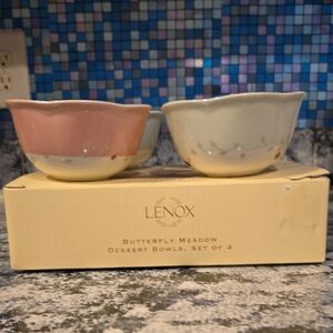 Lenox Butterfly Meadow Dessert Bowls - Pink and Cream